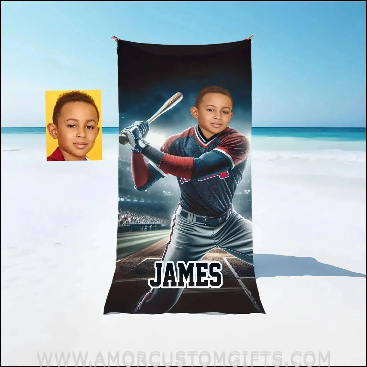 Towels Personalized MLB Atlanta Baseball Boy Braves Photo Beach Towel