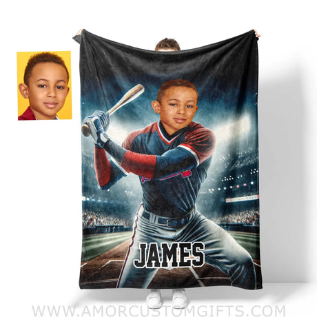 Blankets Personalized MLB Atlanta Baseball Boy Braves Photo Blanket | Custom Name & Face Boy Blanket