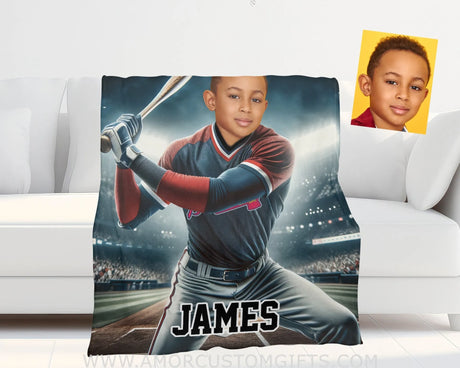 Blankets Personalized MLB Atlanta Baseball Boy Braves Photo Blanket | Custom Name & Face Boy Blanket