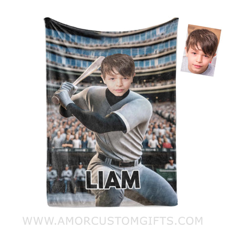 Blankets Personalized MLB Chicago Baseball Boy White Sox Photo Blanket | Custom Name & Face Boy Blanket