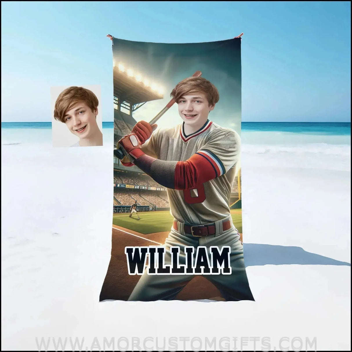 Towels Personalized MLB Cleveland Baseball Boy Guardians Photo Beach Towel