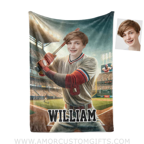 Blankets Personalized MLB Cleveland Baseball Boy Guardians Photo Blanket | Custom Name & Face Boy Blanket