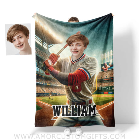 Blankets Personalized MLB Cleveland Baseball Boy Guardians Photo Blanket | Custom Name & Face Boy Blanket
