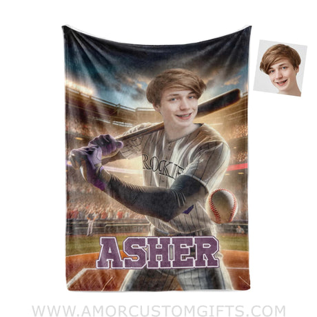 Blankets Personalized MLB Colorado Baseball Boy Rockies Photo Blanket | Custom Name & Face Boy Blanket