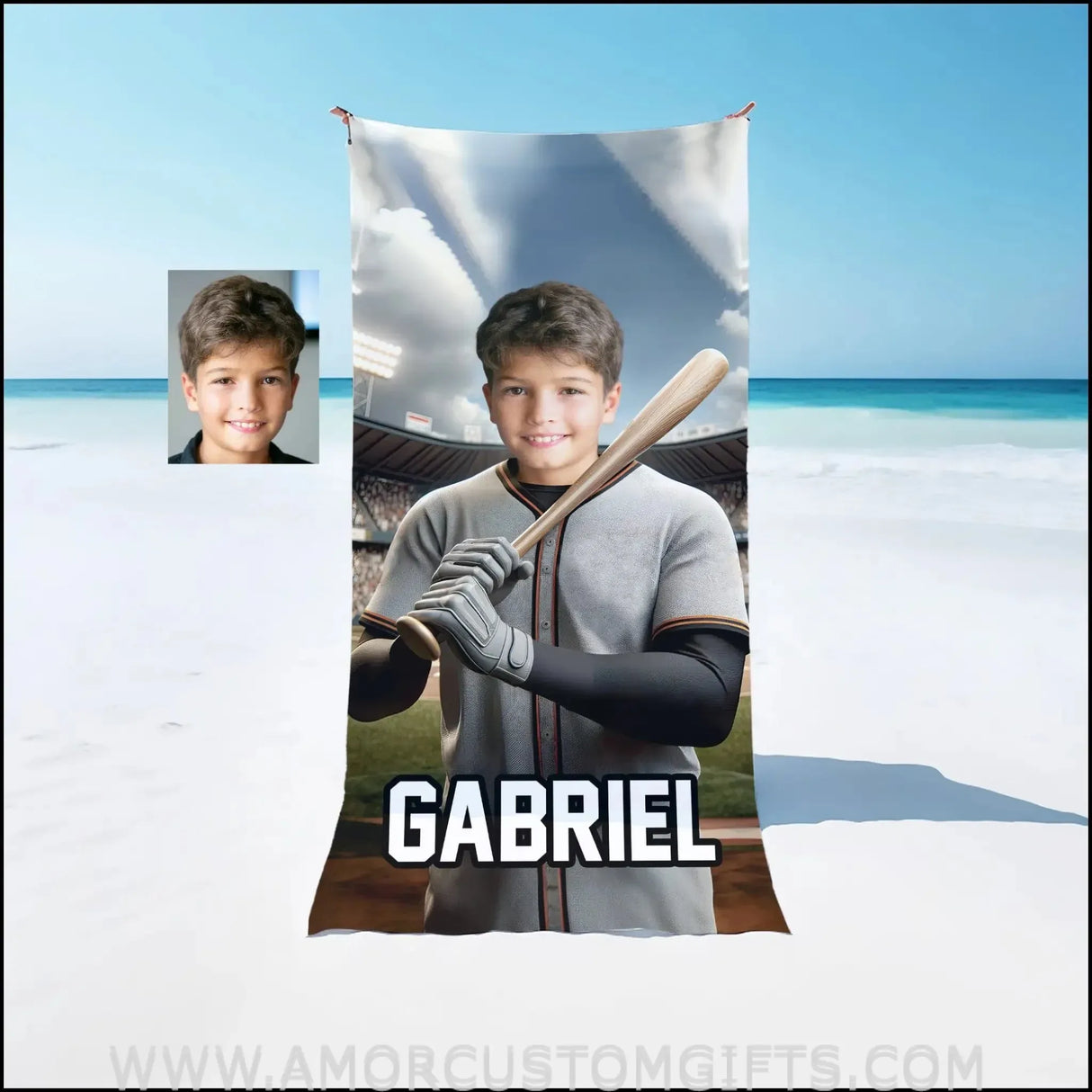 Towels Personalized MLB Detroit Baseball Boy Tigers Photo Beach Towel