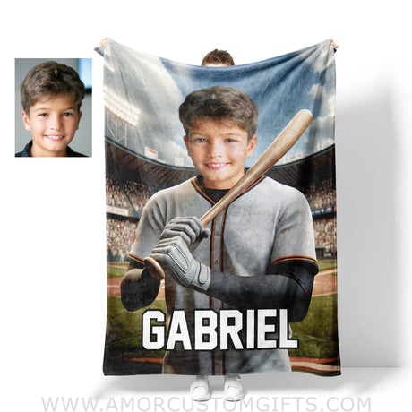 Blankets Personalized MLB Detroit Baseball Boy Tigers Photo Blanket | Custom Name & Face Boy Blanket