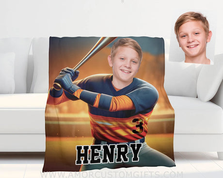 Blankets Personalized MLB Houston Baseball Boy Astros Photo Blanket | Custom Name & Face Boy Blanket
