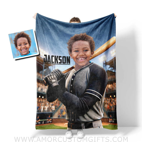 Blankets Personalized MLB Kansas Football Boy City Royals Photo Blanket | Custom Name & Face Boy Blanket