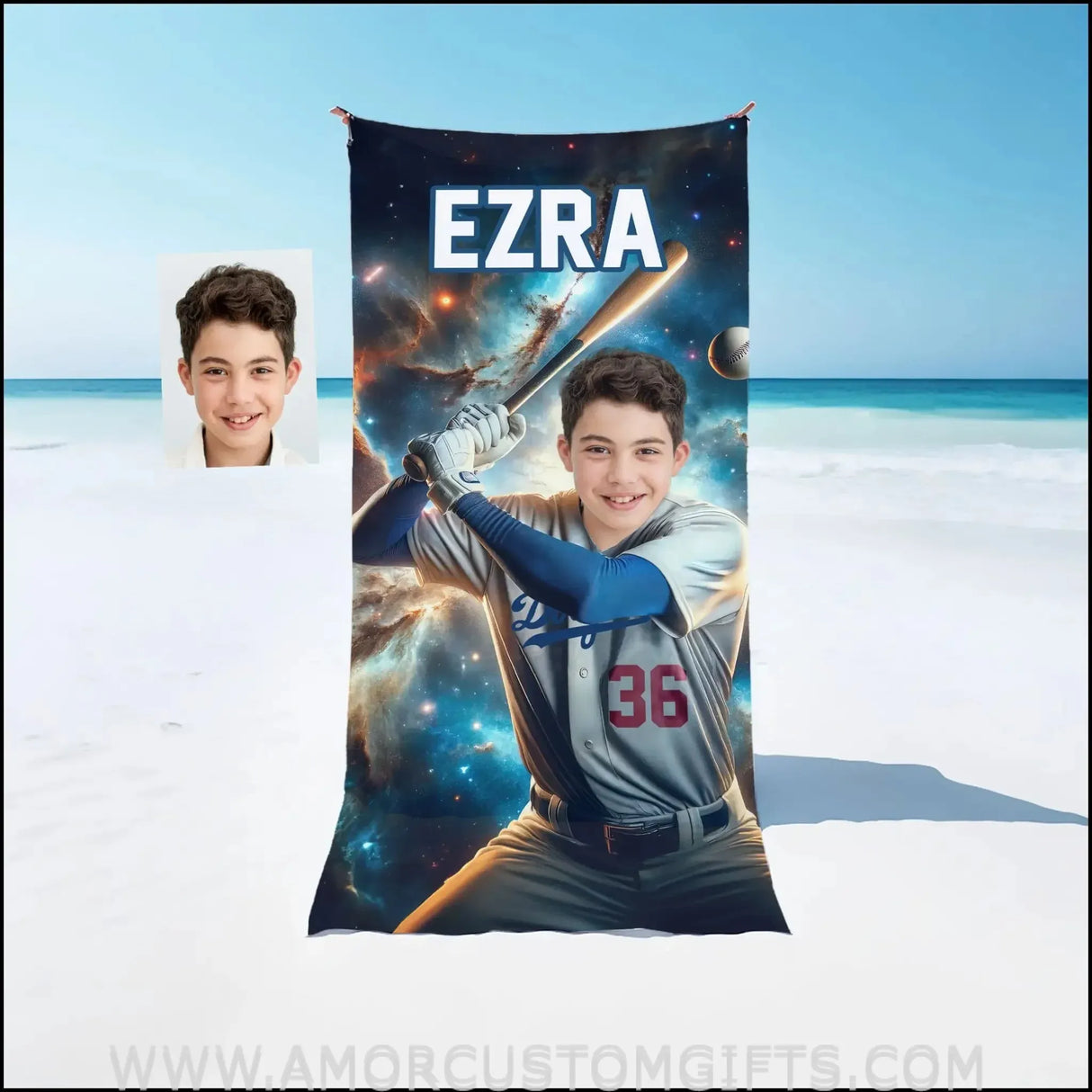 Towels Personalized MLB Los Angeles Baseball Boy Dodgers Photo Beach Towel