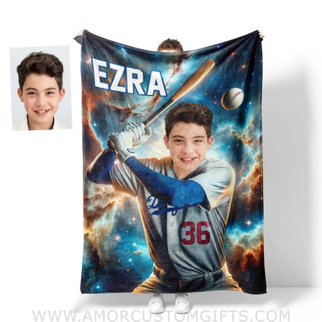 Blankets Personalized MLB Los Angeles Baseball Boy Dodgers Photo Blanket | Custom Name & Face Boy Blanket