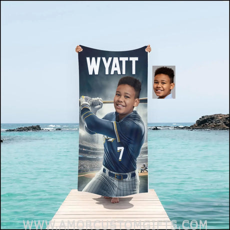 Towels Personalized MLB Milwaukee Baseball Boy Brewers Beach Towel | Customized Name & Face Boy Towel