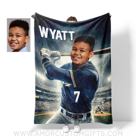 Blankets Personalized MLB Milwaukee Baseball Boy Brewers Photo Blanket | Custom Name & Face Boy Blanket