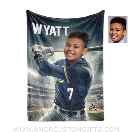 Blankets Personalized MLB Milwaukee Baseball Boy Brewers Photo Blanket | Custom Name & Face Boy Blanket