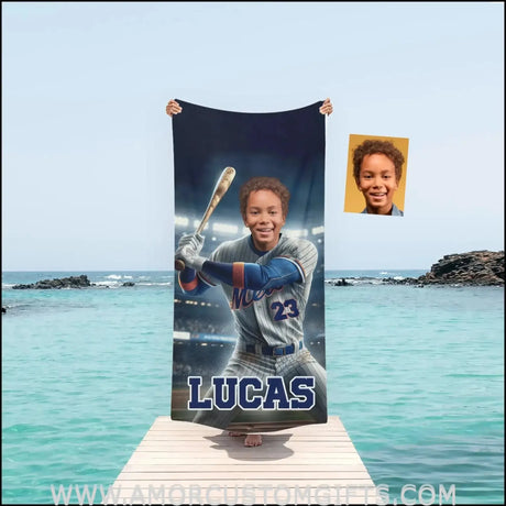 Towels Personalized MLB New York Baseball Boy Mets Photo Beach Towel
