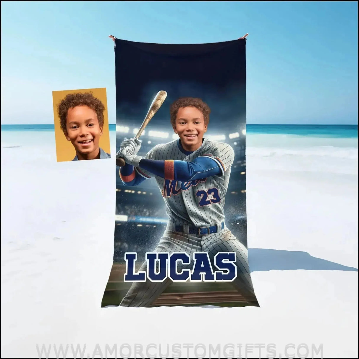 Towels Personalized MLB New York Baseball Boy Mets Photo Beach Towel