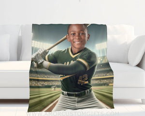 Blankets Personalized MLB Oakland Baseball Boy Athletics Photo Blanket | Custom Name & Face Boy Blanket