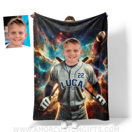 Blankets Personalized MLB San Diego Baseball Boy Padres Photo Blanket | Custom Name & Face Boy Blanket