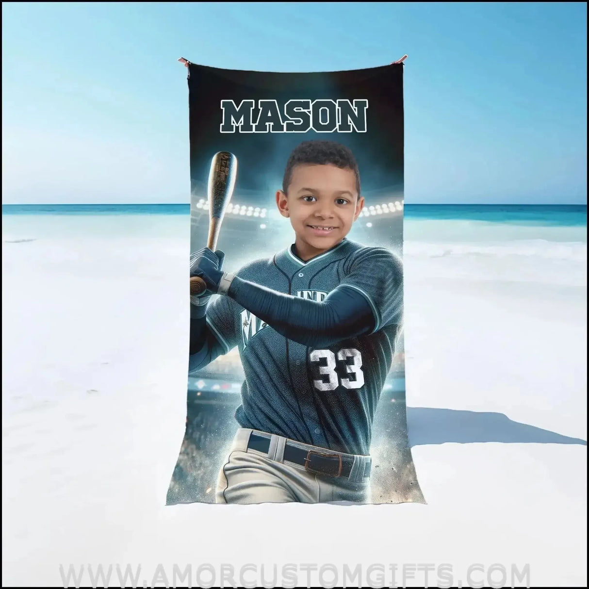 Towels Personalized MLB Seattle Baseball Boy Mariners Photo Beach Towel