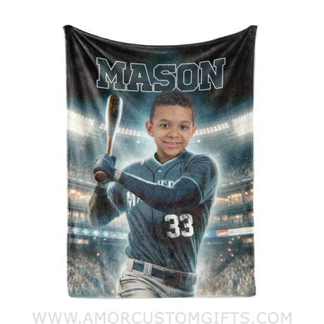 Blankets Personalized MLB Seattle Baseball Boy Mariners Photo Blanket | Custom Name & Face Boy Blanket