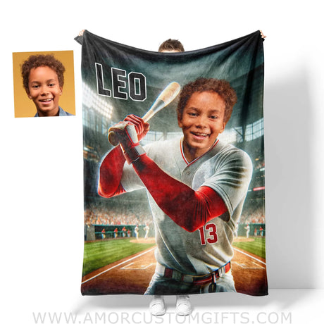 Blankets Personalized MLB St. Louis Baseball Boy Cardinals Photo Blanket | Custom Name & Face Boy Blanket
