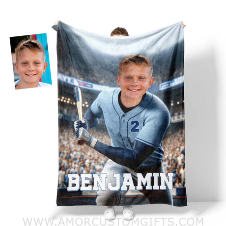 Blankets Personalized MLB Tampa Baseball Boy Bay Rays Photo Blanket | Custom Name & Face Boy Blanket
