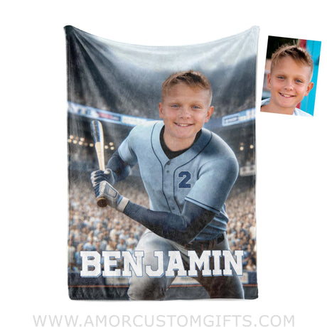 Blankets Personalized MLB Tampa Baseball Boy Bay Rays Photo Blanket | Custom Name & Face Boy Blanket
