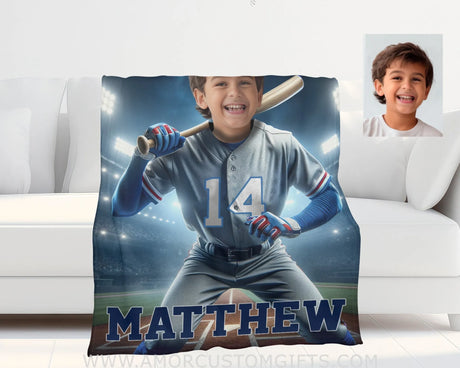 Blankets Personalized MLB Texas Baseball Boy Rangers Photo Blanket | Custom Name & Face Boy Blanket