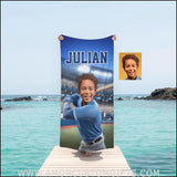 Towels Personalized MLB Toronto Baseball Boy Blue Jays Photo Beach Towel | Customized Name & Face Boy Towel