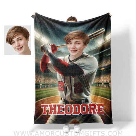 Blankets Personalized MLB Washington Baseball Boy Nationals Photo Blanket | Custom Name & Face Boy Blanket