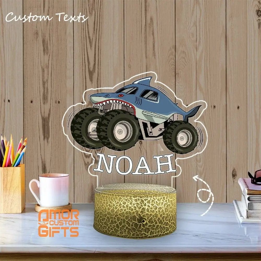 Personalized Monster Truck Night Lights - Monster Truck Acrylic Table LED Lamp For Baby Nursery, Kids, Teens Gifts
