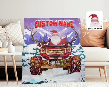 Blankets Personalized Monster Truck Xmas Blanket | Custom Face & Name Christmas Blanket For Boys