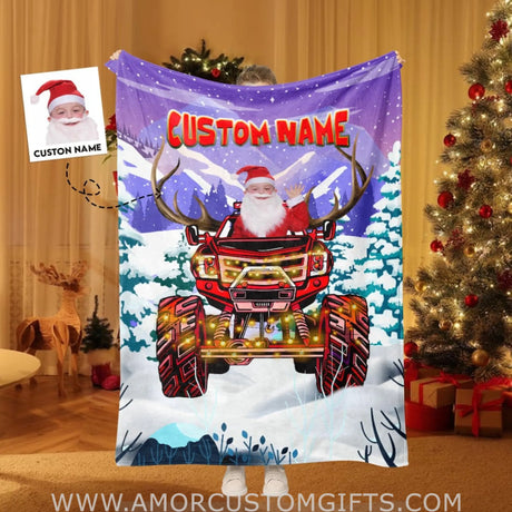 Blankets Personalized Monster Truck Xmas Blanket | Custom Face & Name Christmas Blanket For Boys