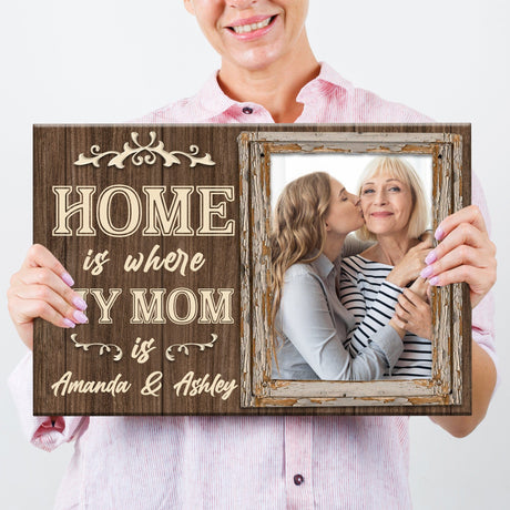 Posters, Prints, & Visual Artwork Personalized Mother's Day Home Is MOM - Custom Photo & Name Poster Canvas Print