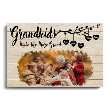 Posters, Prints, & Visual Artwork Personalized Mother's Day Grandkids Make Life More Grand - Custom Photo & Name Poster Canvas Print