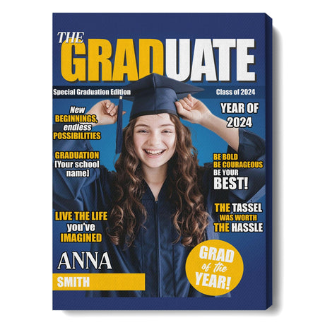 Posters, Prints, & Visual Artwork Personalized Class Of 2024 Magazine - Custom Photo & Name Poster Canvas Print