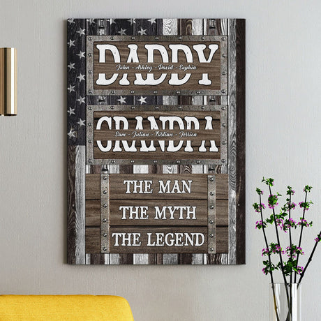 Posters, Prints, & Visual Artwork Personalized Father's Day Daddy Grandpa - Custom Name Poster Canvas Print