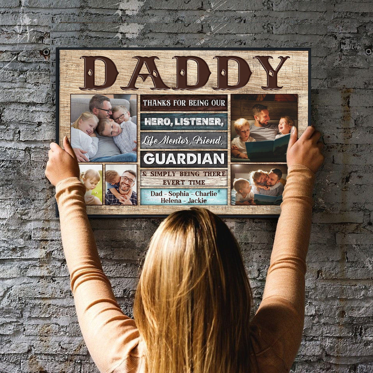 Posters, Prints, & Visual Artwork Personalized Father's Day Love From Kids - Custom Photo & Name Poster Canvas Print