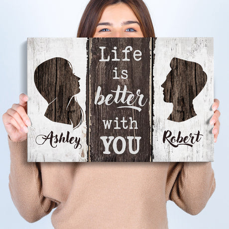Posters, Prints, & Visual Artwork Personalized Couple Life Is Better With You - Custom Name Poster Canvas Print