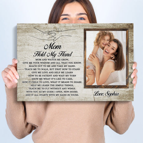 Posters, Prints, & Visual Artwork Personalized Mother's Day Mom Hold Me Hand - Custom Photo & Name Poster Canvas Print