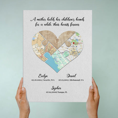 Posters, Prints, & Visual Artwork Personalized Mother's Day Map Location - Custom Name Poster Canvas Print