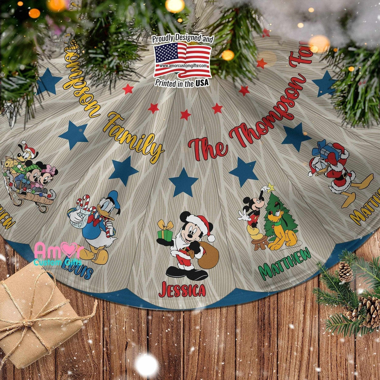 Christmas Tree Skirts Personalized Mouse Christmas Tree Skirt - Custom Family Name Holidays Vintage Disney Minnie Mouse Xmas Tree Dress Xmas Home Decor