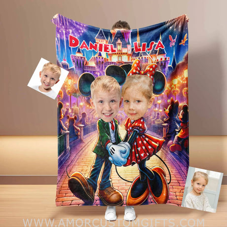 Blankets Personalized Mouse Couple 1 Blanket | Custom Face & Name Couple Blanket
