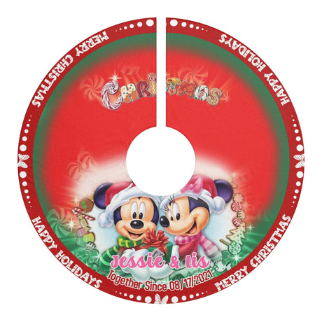 Christmas Tree Skirts Personalized Mouse Couple Christmas Tree Skirt  | Custom Family Name Holidays Vintage Disney Minnie Mouse Xmas Tree Dress Xmas Home Decor