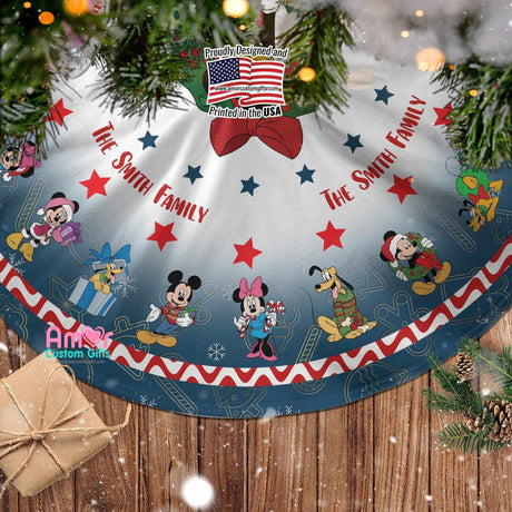 Christmas Tree Skirts Personalized Mouse Family Christmas Tree Skirt  | Custom Family Name Holidays Vintage Disney Minnie Mouse Xmas Tree Dress Xmas Home Decor