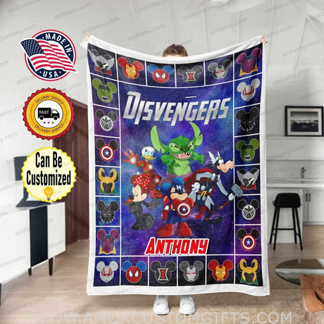 Blankets Personalized Mouses Superheroes Disvengers Blanket | Custom Name Superhero Mouse Blanket For Kids
