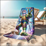 Towels Personalized Mutant Turtle Blue Bandana Victory V Hand Gesture Beach Towel | Customized Ninja Boy Theme Pool Towel
