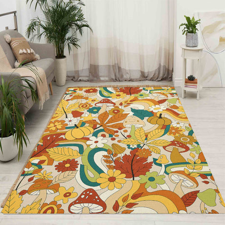 Mats & Rugs Personalized Mystic Boho Fall Floral Foliage Rug / Floormat | Personalized Home Carpet, Mat, Home Decor