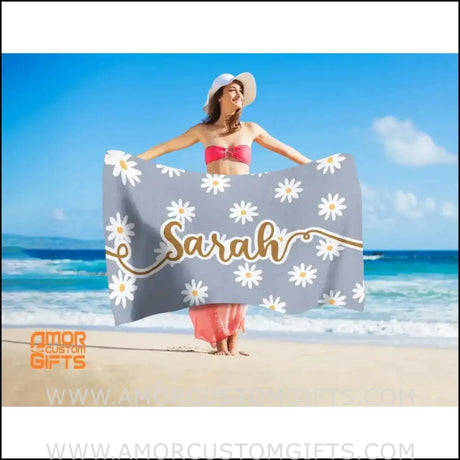 Towels Personalized Name Daisies Towel, Best Gift in Summer, Beach Towel For Girl Kid