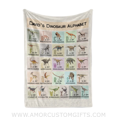 Blanket Personalized Name Dinosaur Alphabet Boy Girl Blanket, Baby Boy Girl Fleece Blankets, Gift For Baby Girl Boy