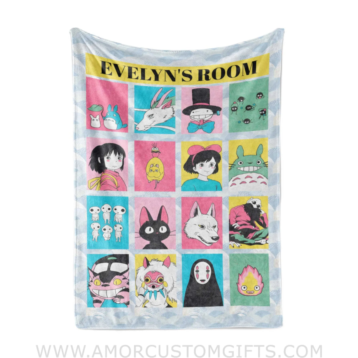 Blanket Personalized Name Ghibli Characters Cube Girl Blanket, Baby Ghibli Fleece Blankets, Gift For Baby Girl